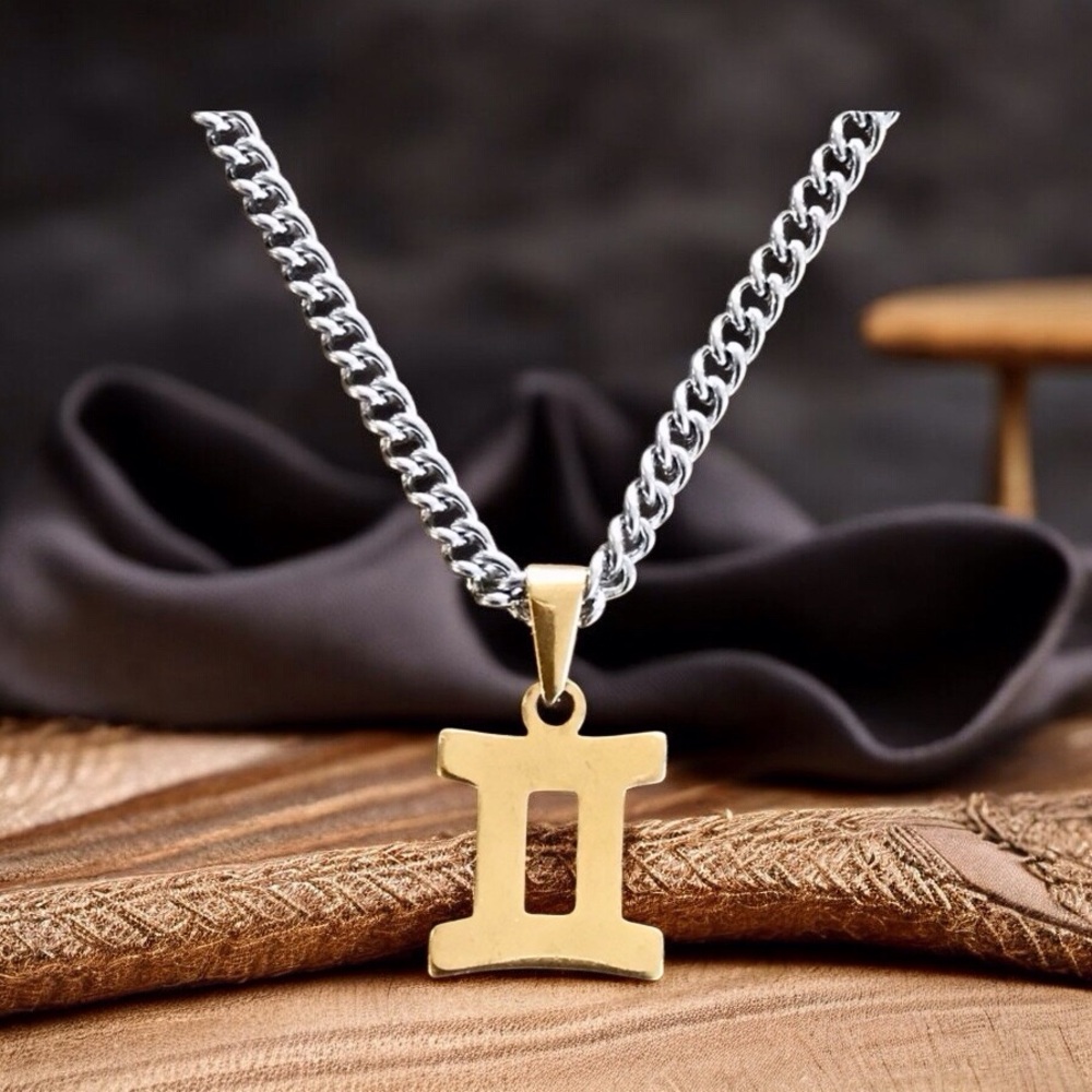 🆕 Gemini Zodiac Sign Pendant Necklace Stainless Steel